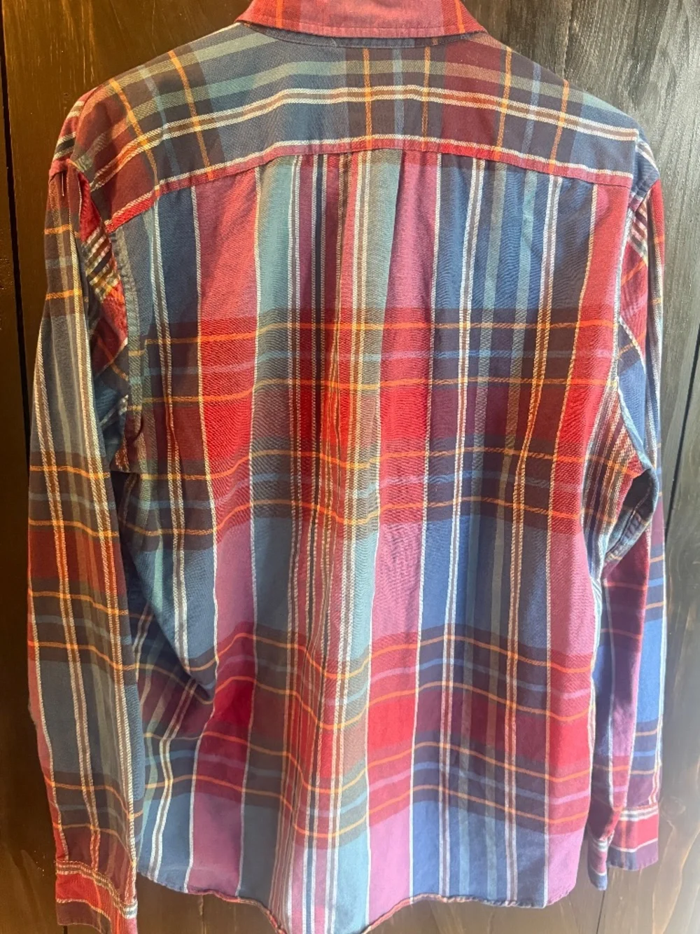 J Crew Broken In Oxford Organic Cotton SlimMens Shirt Sz L red and blue plaid